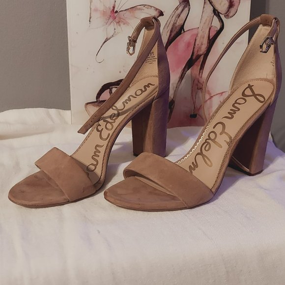 Sam Edelman, Suede Open Toe Strappy Block Heel, Tan - Picture 3 of 11